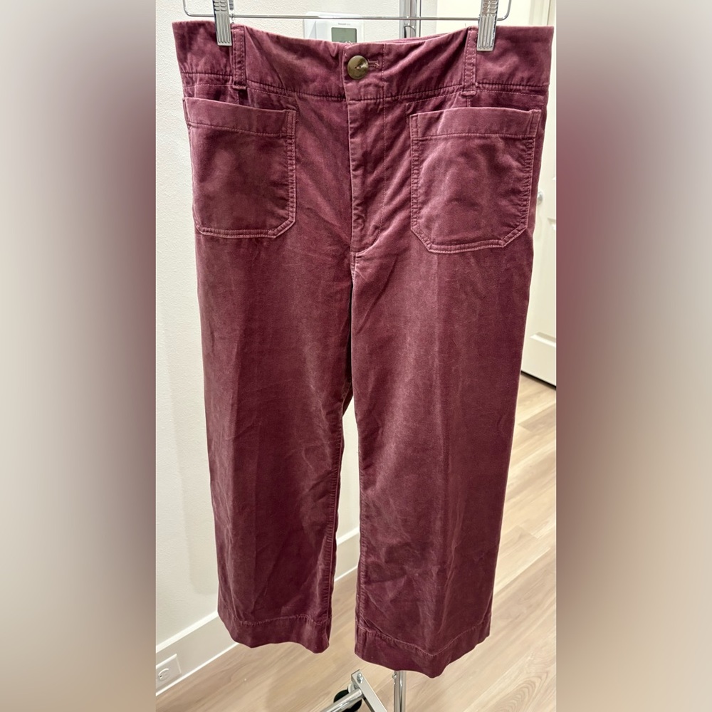 Anthropologie Maeve Colette Pink Purple Velvet Cropped Pants SZ 31 - Picture 2 of 13